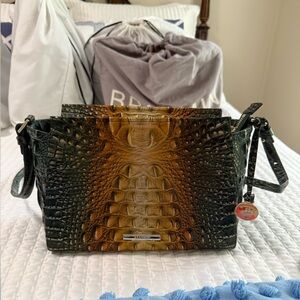 Brahmin Brown and Green Crossbody Bag with Crocodile Embossed Texture